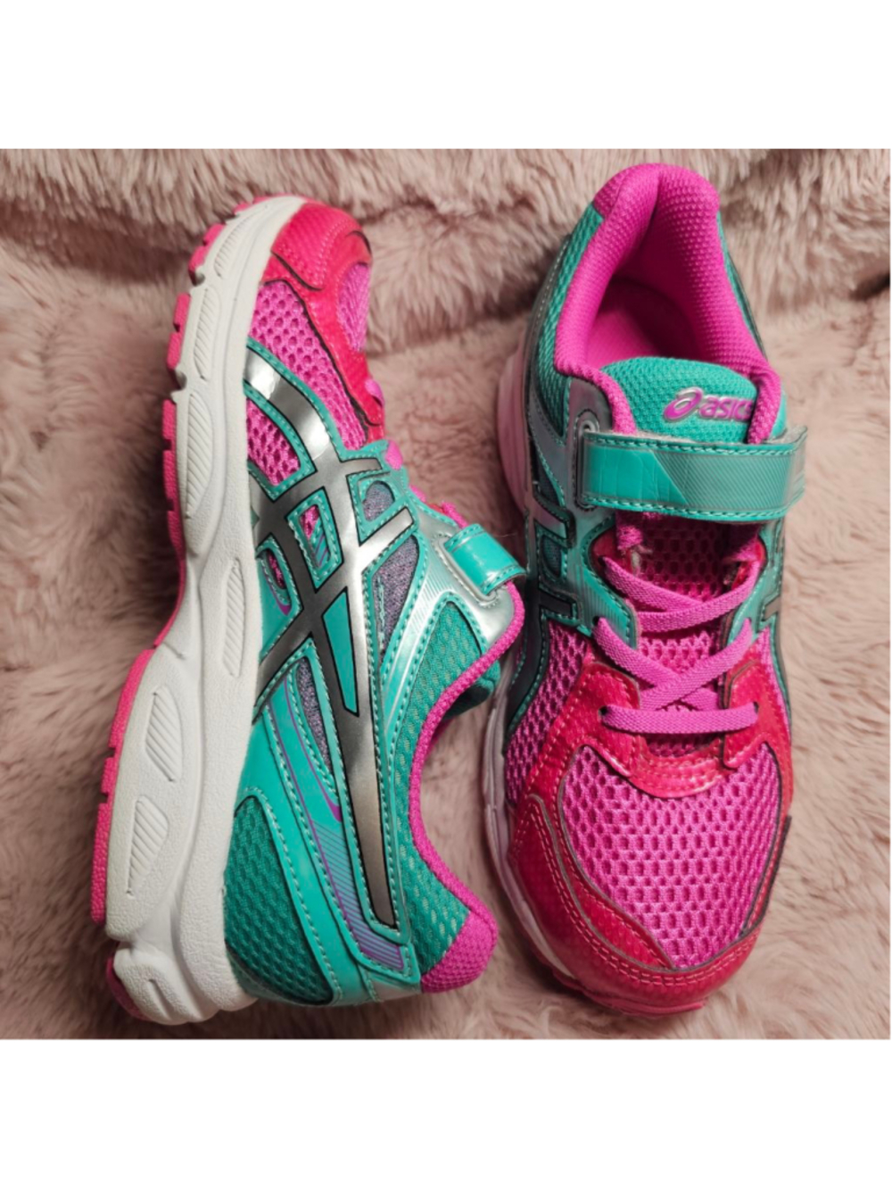 ASICS Pre Contend 2 Kids Sneakers Pink Teal Hook & Loop C407N